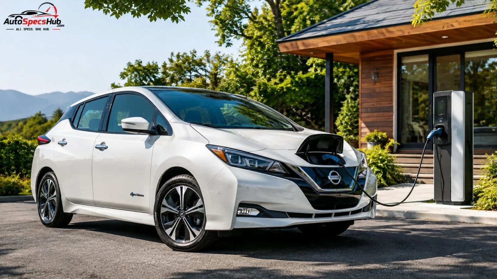 Used Nissan Leaf charging at a home EV station, highlighting reliability, battery life, driving range, and common ownership