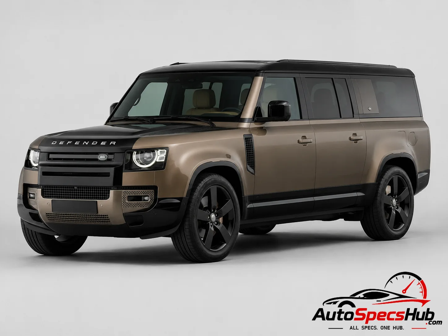 2022 Land Rover Defender 130 D250 front three-quarter view in Sedona Red