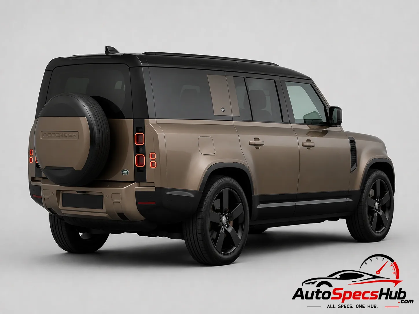 2022 Land Rover Defender 130 D250 rear three-quarter view in Sedona Red