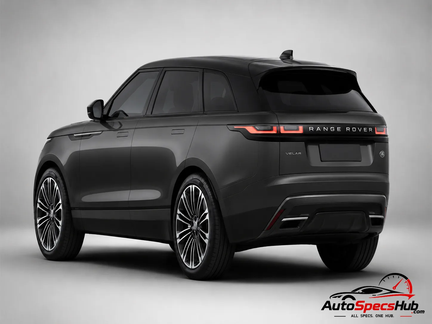 2023 Land Rover Range Rover Velar P400e rear three-quarter view in Carpathian Grey