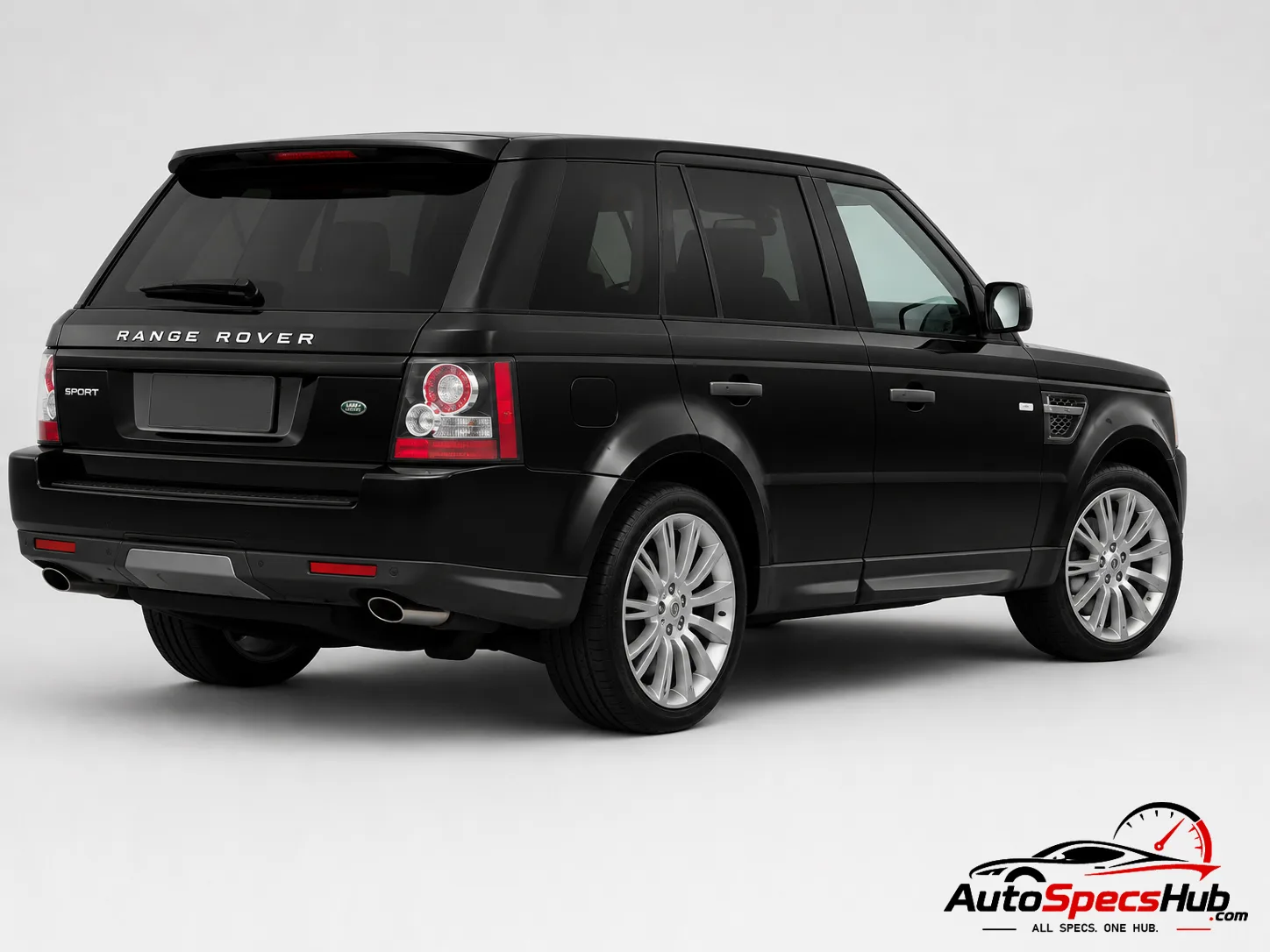2009 Land Rover Range Rover Sport TDV6 rear three-quarter view in Santorini Black