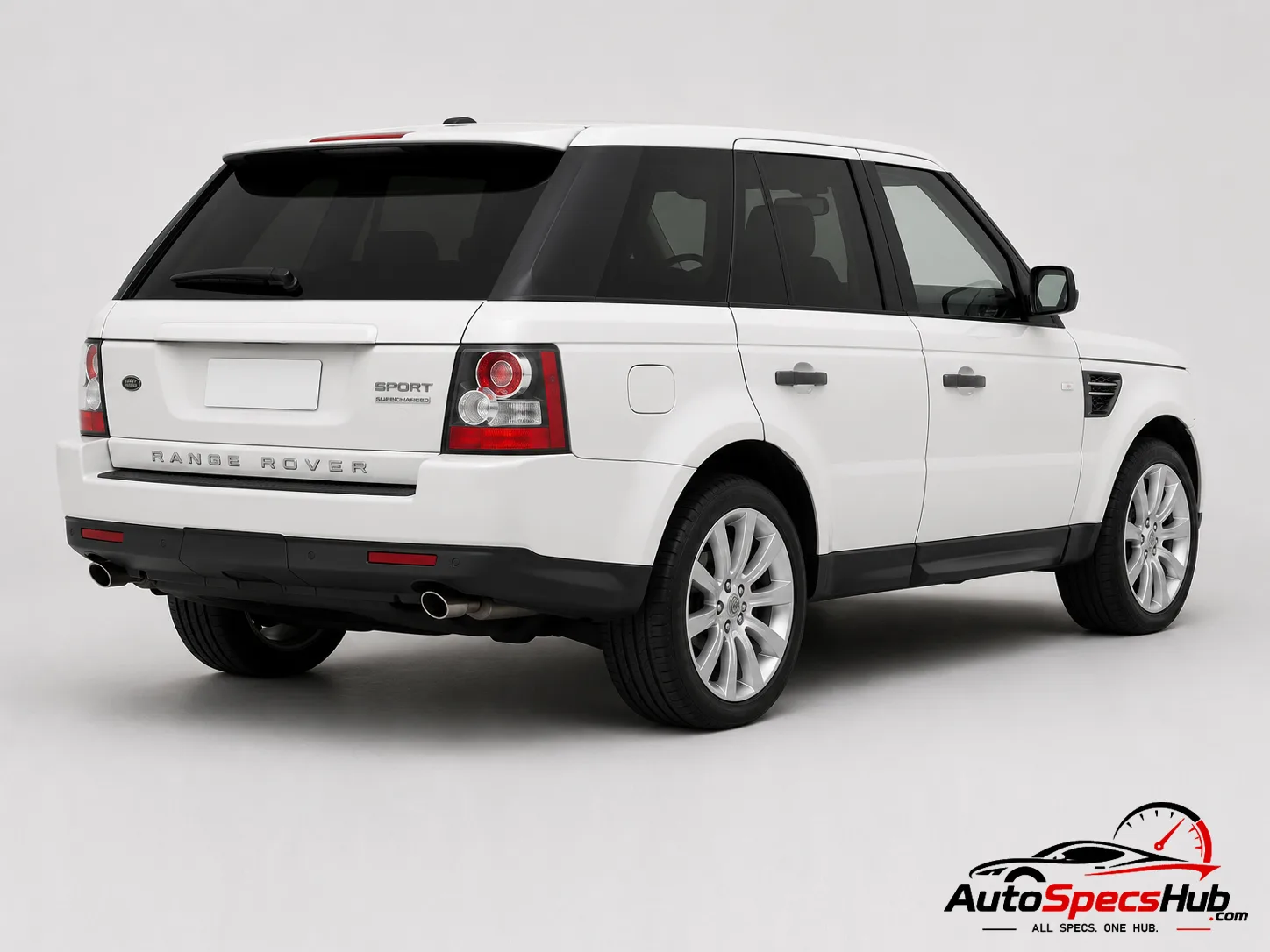 2009 Land Rover Range Rover Sport Supercharged rear three-quarter view in Fuji White
