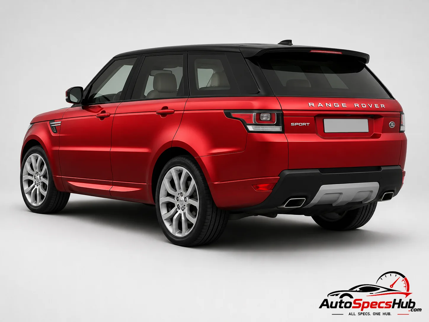 2014 Land Rover Range Rover Sport 3.0 SDV6 Hybrid rear three-quarter view in Firenze Red