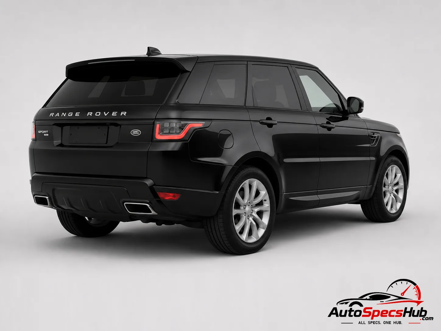 2018 Land Rover Range Rover Sport 3.0 V6 rear three-quarter view in Santorini Black