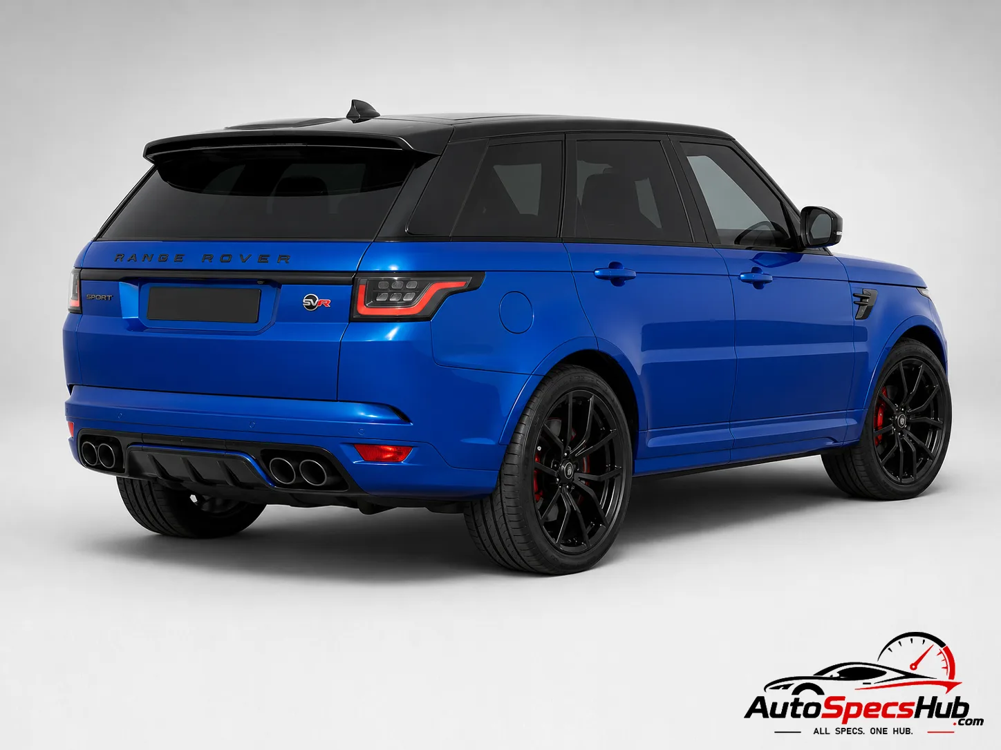 2018 Land Rover Range Rover Sport SVR rear three-quarter view in Velocity Blue