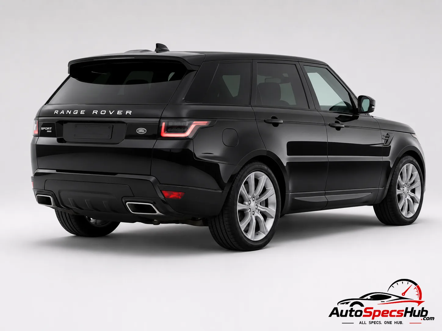 2018 Land Rover Range Rover Sport 5.0 V8 rear three-quarter view in Santorini Black