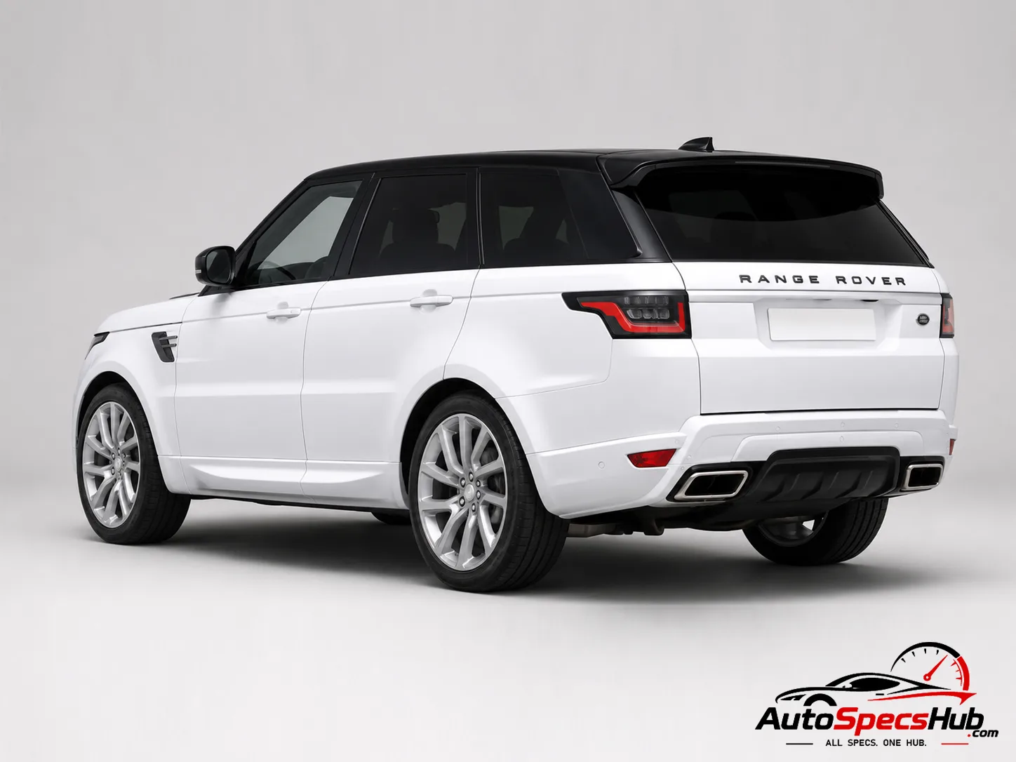 2018 Land Rover Range Rover Sport P400e PHEV rear three-quarter view in Fuji White