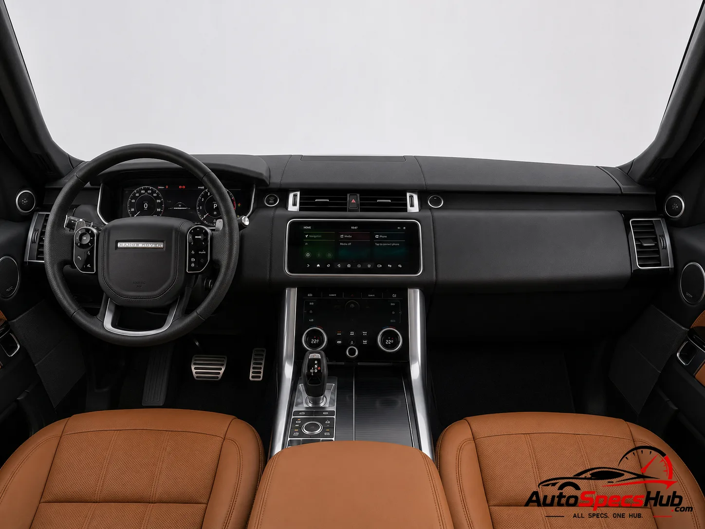 2018 Land Rover Range Rover Sport 3.0 SDV6 interior dashboard and front cabin with tan leather seats