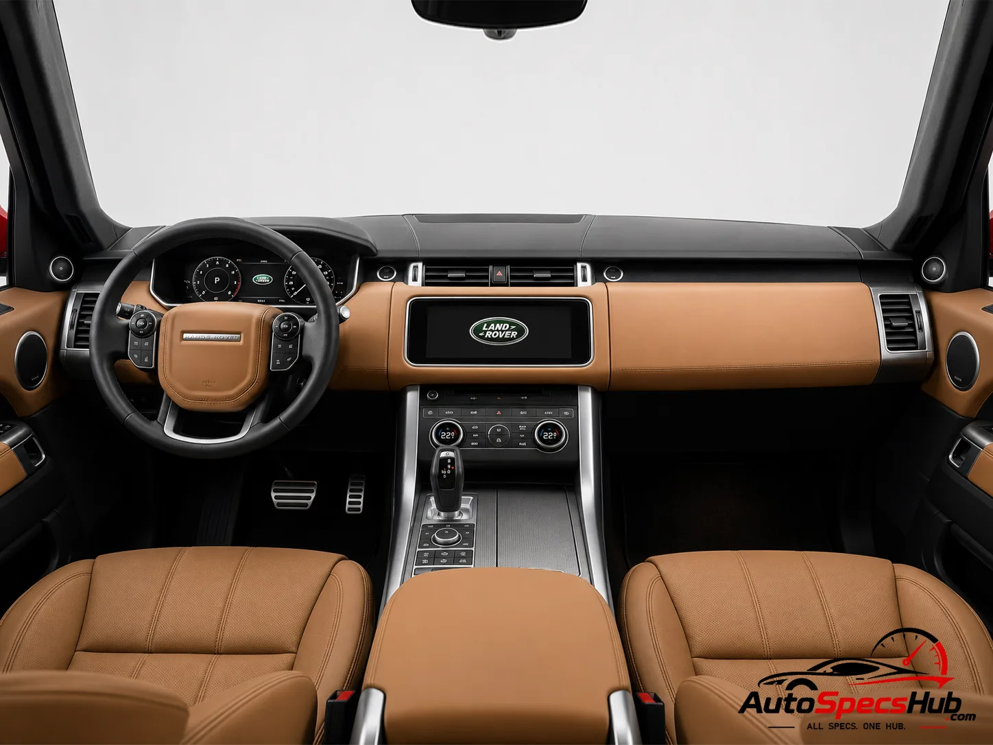 2018 Land Rover Range Rover Sport 2.0 SD4 interior dashboard and front cabin with tan leather seats