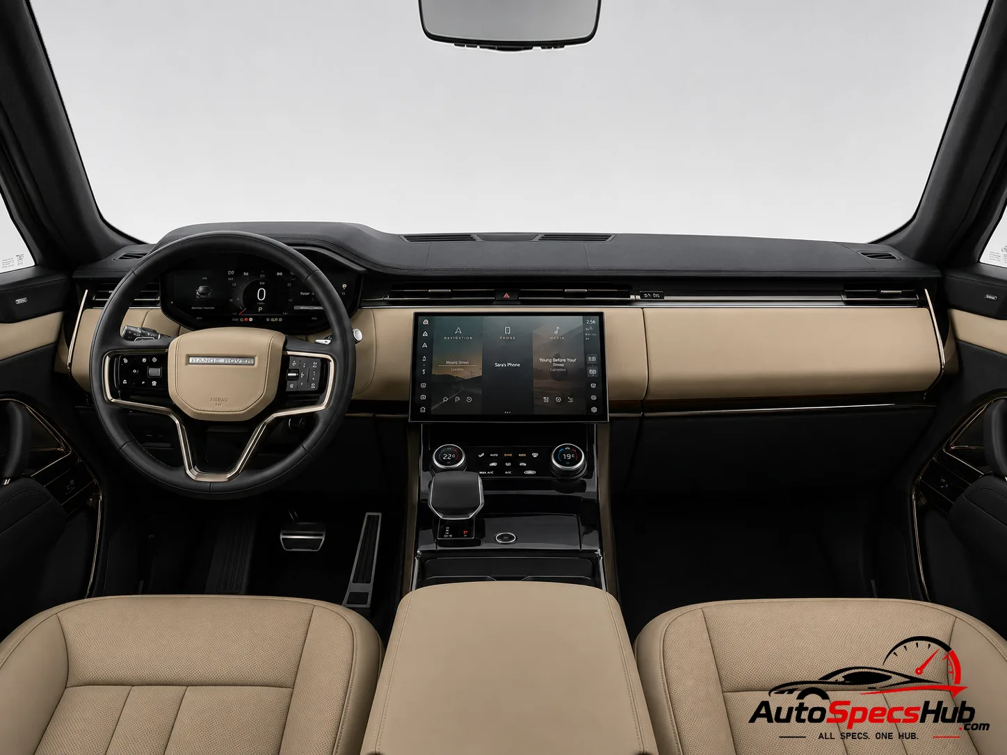 2022 Land Rover Range Rover Sport P530 interior dashboard and front cabin with ivory leather seats