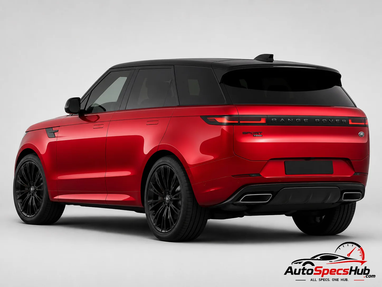 2023 Land Rover Range Rover Sport P550e rear three-quarter view in Firenze Red