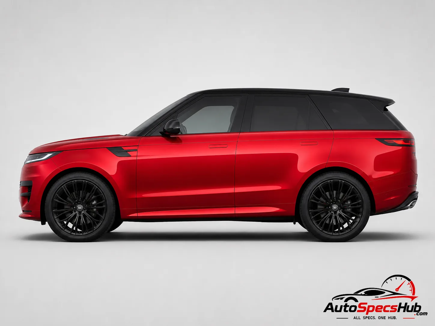 2023 Land Rover Range Rover Sport P550e side profile in Firenze Red