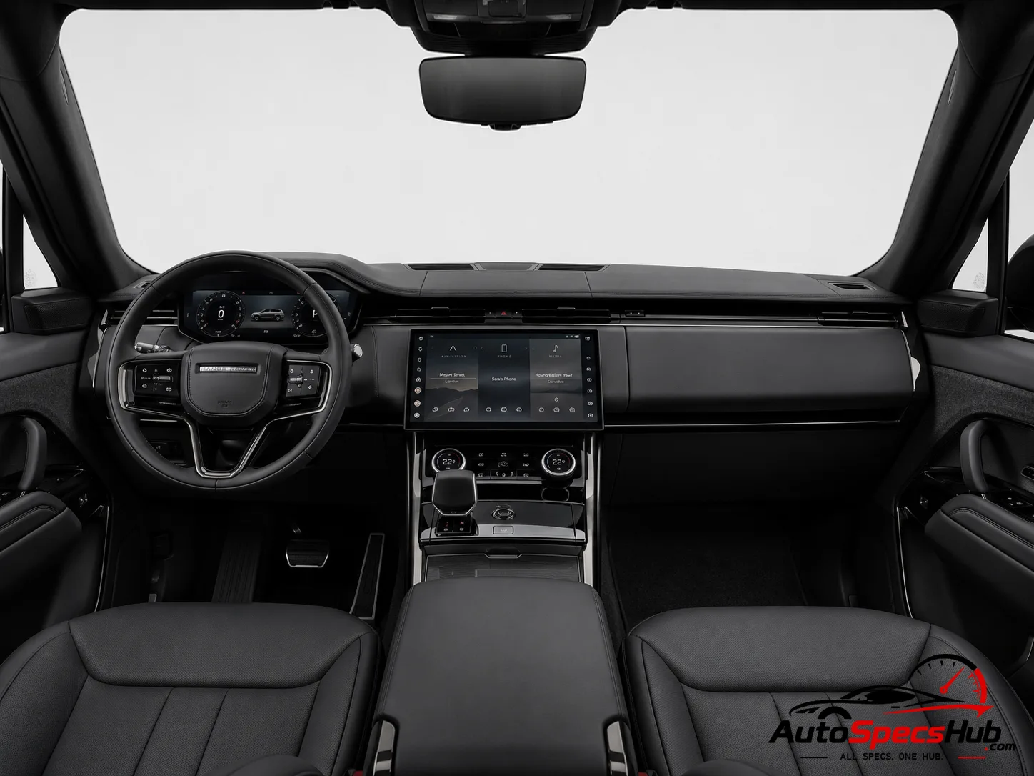 2023 Land Rover Range Rover Sport P550e interior dashboard and front cabin with black leather seats