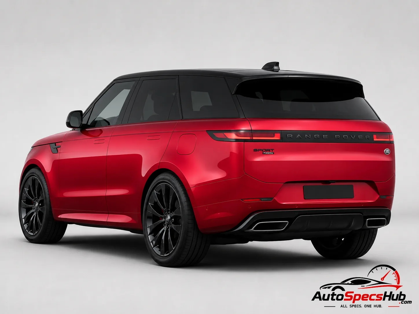 2023 Land Rover Range Rover Sport P460e rear three-quarter view in Firenze Red