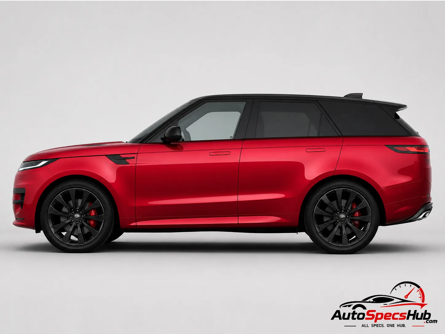 2023 Land Rover Range Rover Sport P460e side profile in Firenze Red