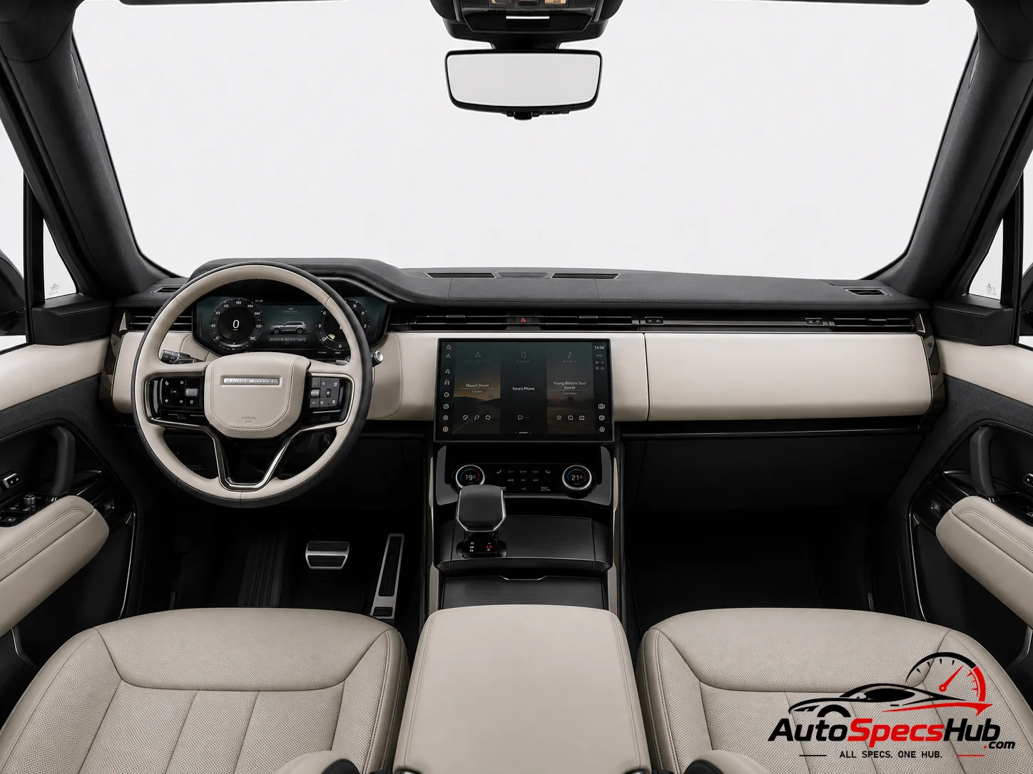 2022 Land Rover Range Rover Sport D350 interior dashboard and front cabin with Light Cloud and Ebony leather seats