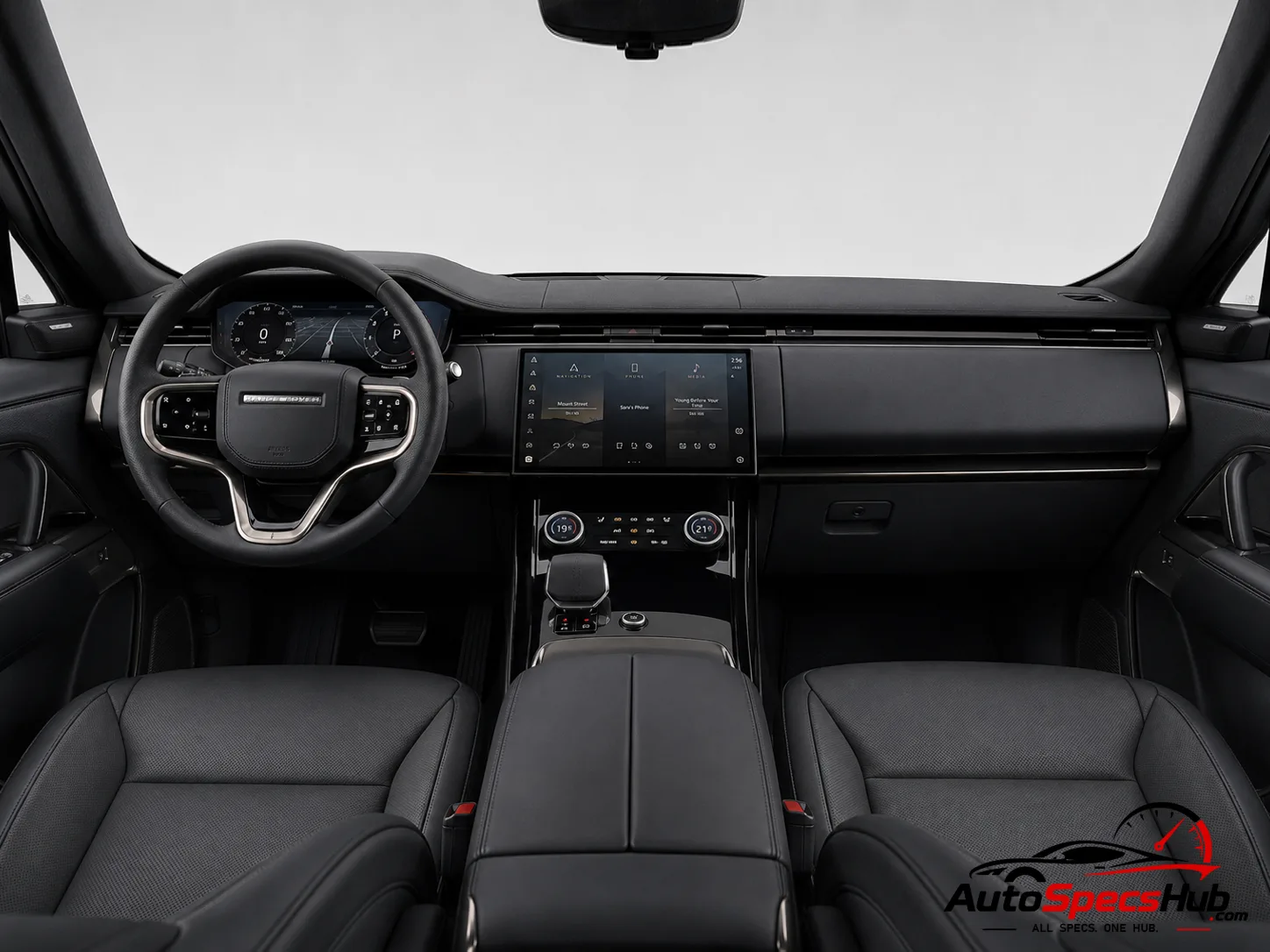 2022 Land Rover Range Rover Sport D300 interior dashboard and front cabin with Ebony leather seats
