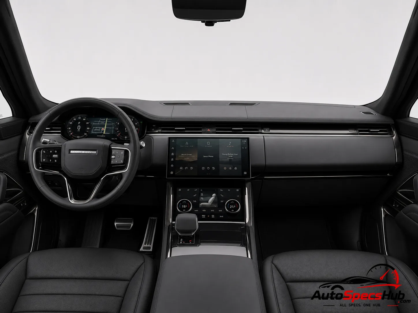 2022 Land Rover Range Rover Sport D250 interior dashboard and front cabin with Ebony leather seats