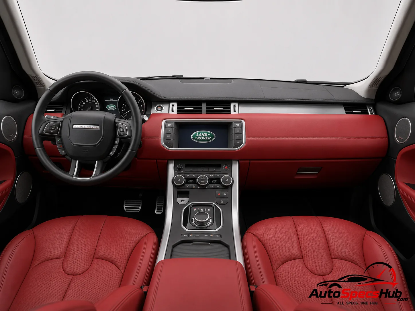 2011 Land Rover Range Rover Evoque 2.2 SD4 interior dashboard and front cabin with red leather seats