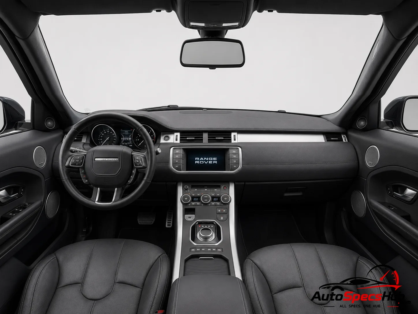 2011 Land Rover Range Rover Evoque Coupé 2.2 TD4 interior dashboard and front cabin with black leather seats