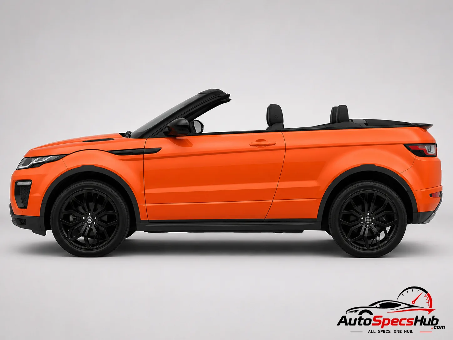 2016 Land Rover Range Rover Evoque Cabriolet TD4 side profile with soft top down in Phoenix Orange
