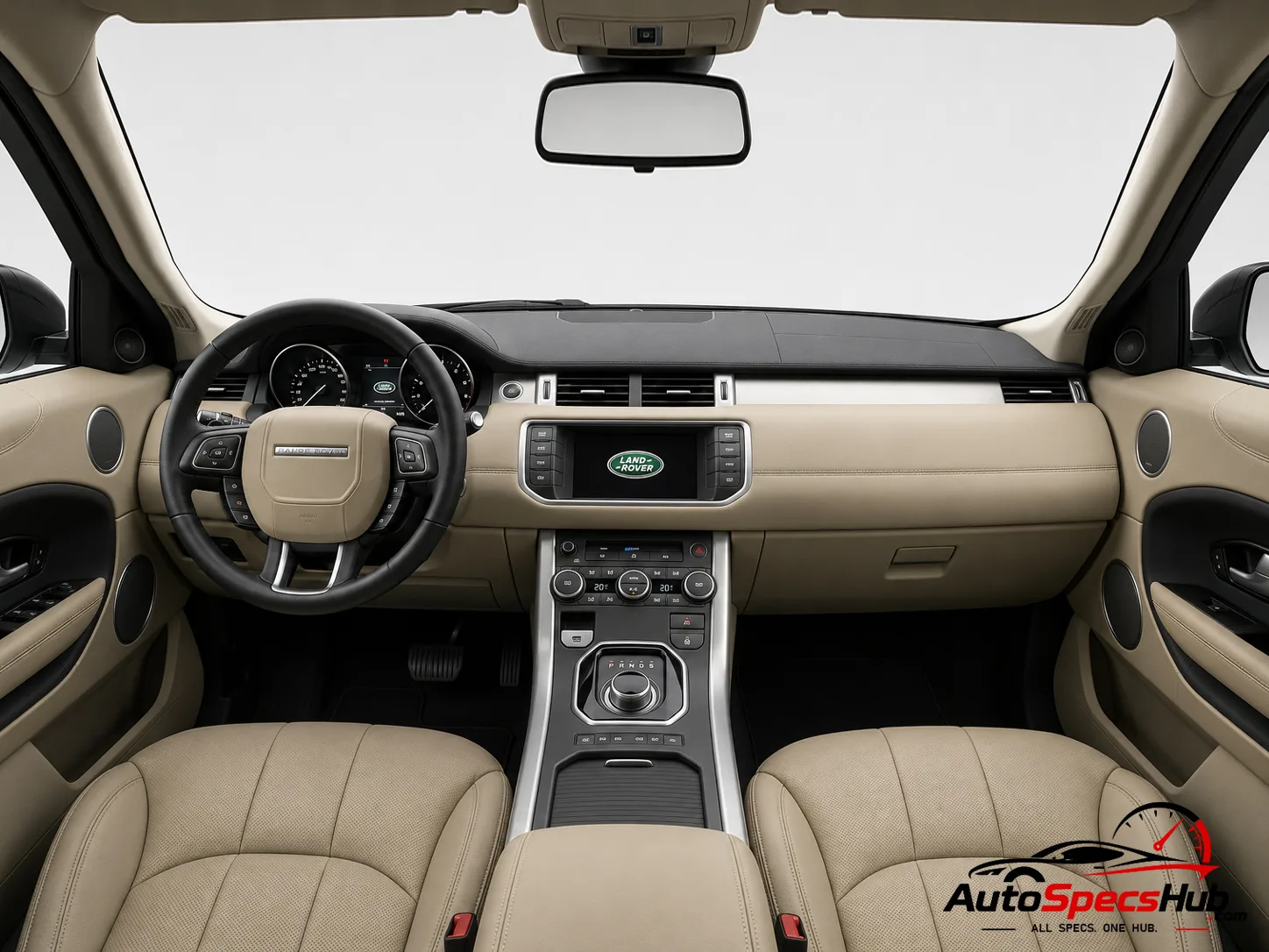 2015 Land Rover Range Rover Evoque Coupé eD4 E-Capability interior dashboard and front cabin with beige leather seats