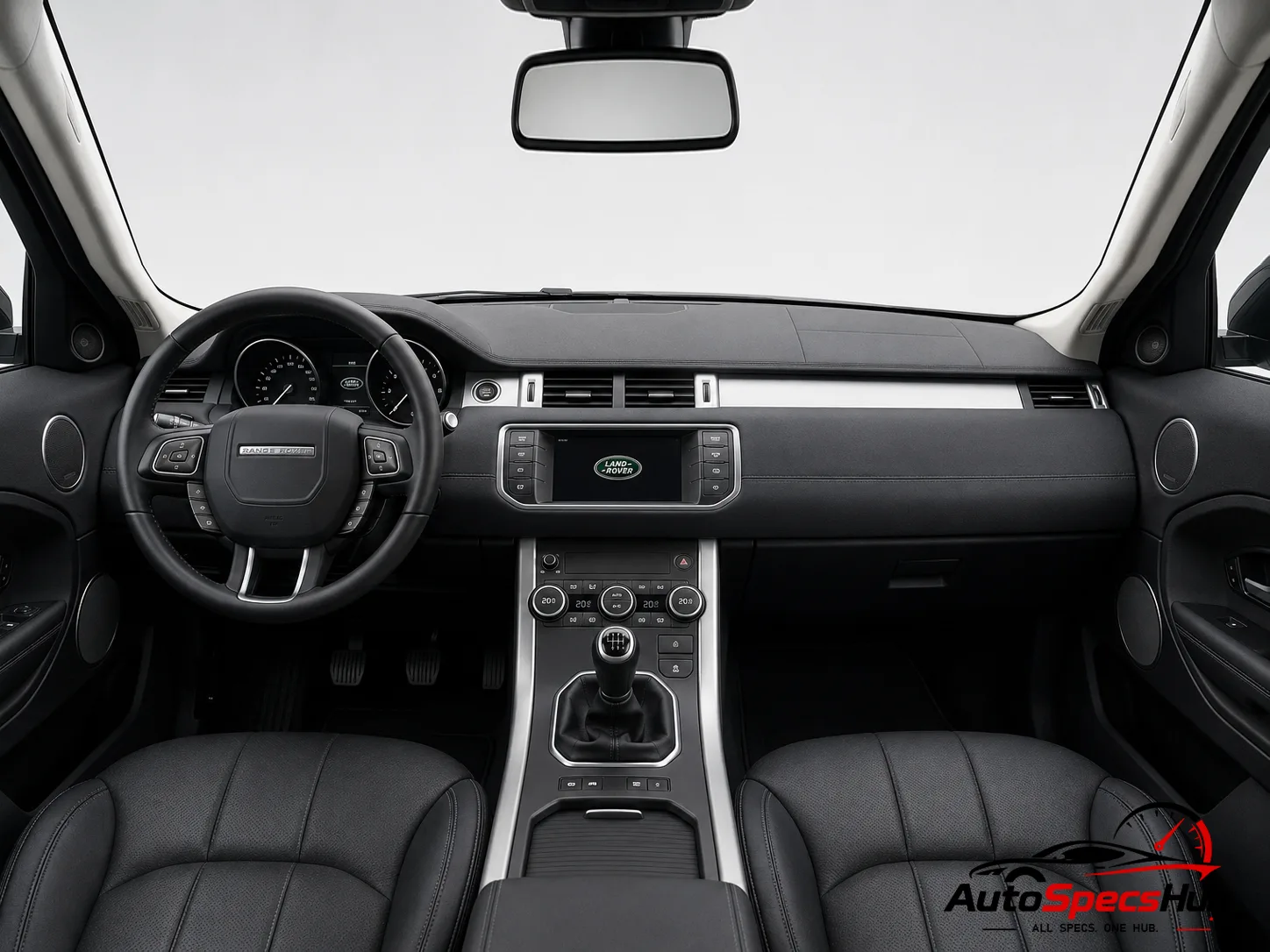 2015 Land Rover Range Rover Evoque eD4 E-Capability interior dashboard and front cabin with black leather seats