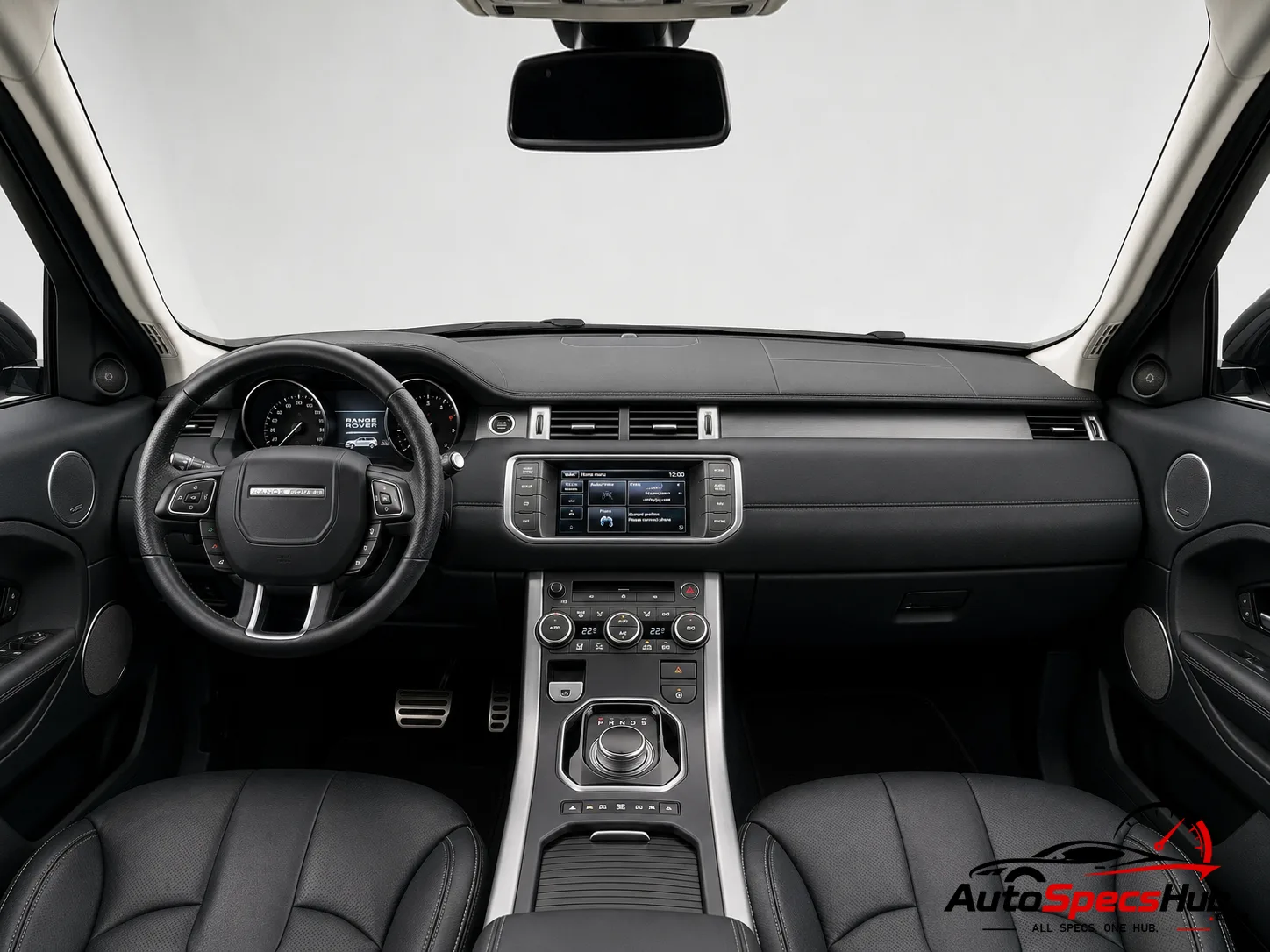 2015 Land Rover Range Rover Evoque TD4 E-Capability interior dashboard and front cabin with black leather seats