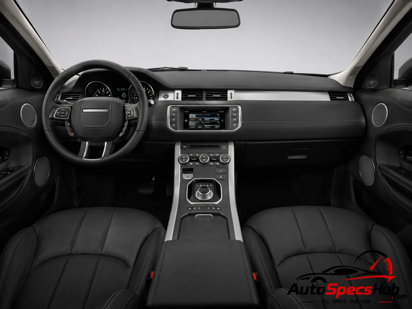 2015 Land Rover Range Rover Evoque TD4 interior dashboard and front cabin with black leather seats