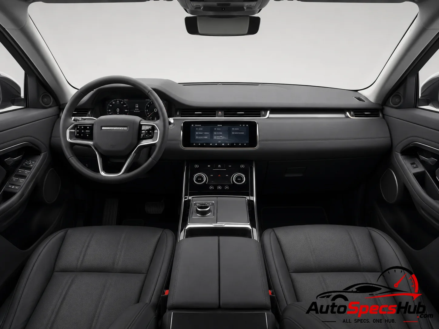 2019 Land Rover Range Rover Evoque D150 2WD interior dashboard and front cabin with black leather seats