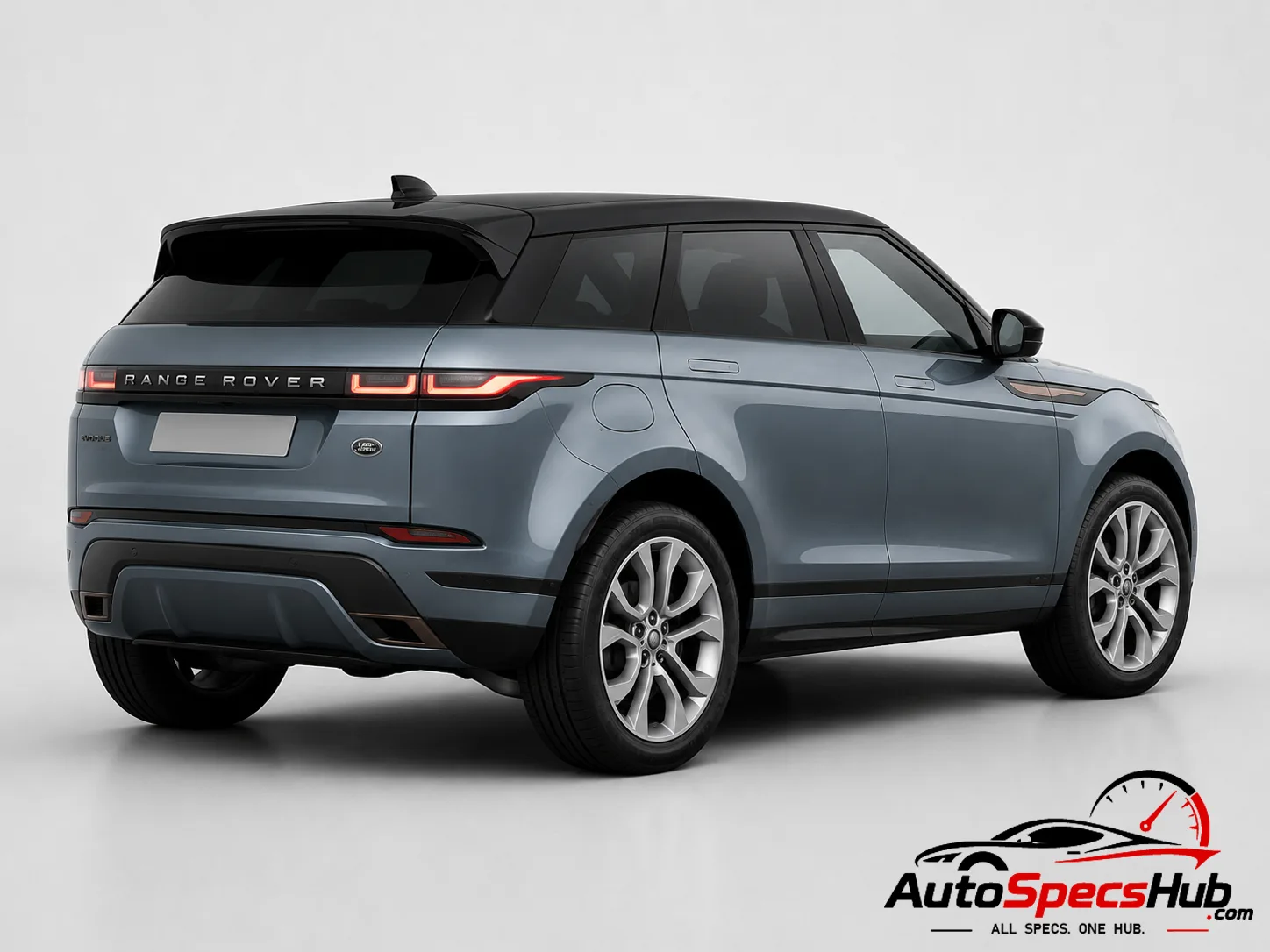 2019 Land Rover Range Rover Evoque P250 MHEV rear three-quarter view in Byron Blue