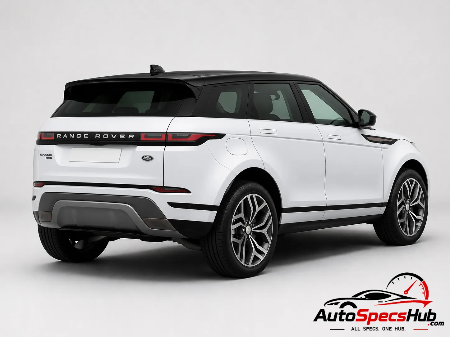 2020 Land Rover Range Rover Evoque P300e PHEV rear three-quarter view in Fuji White