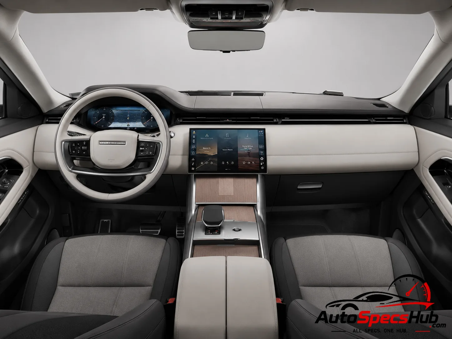 2023 Land Rover Range Rover Evoque P300e PHEV interior dashboard and front cabin with premium light leather seats