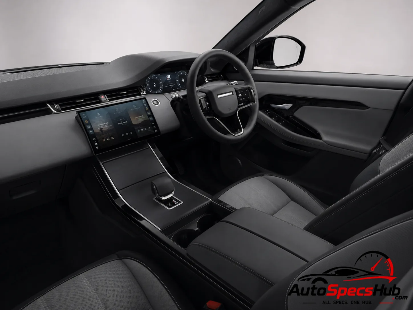 2023 Land Rover Range Rover Evoque P200 MHEV interior dashboard and front cabin with black leather seats