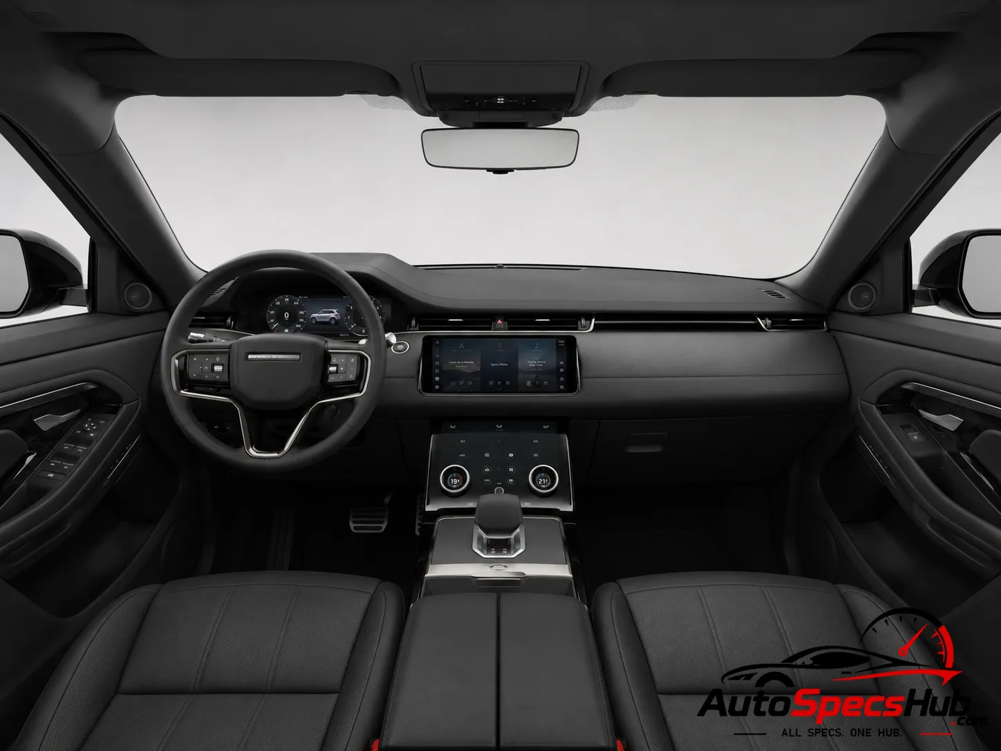 2023 Land Rover Range Rover Evoque D200 MHEV interior dashboard and front cabin with black leather seats