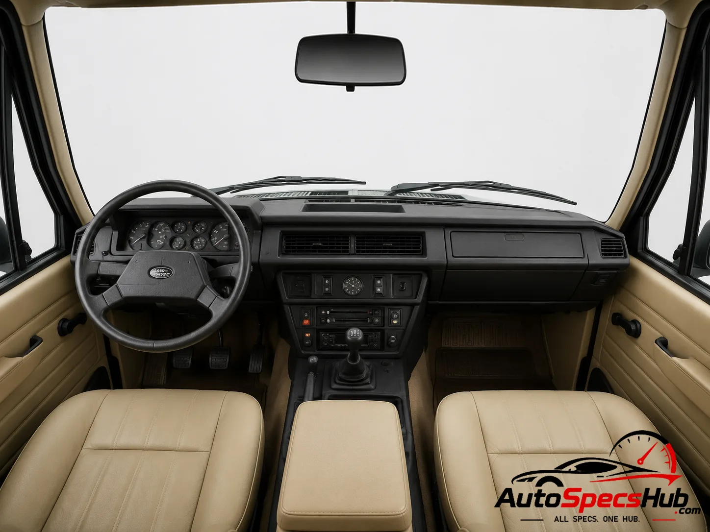 1970 Land Rover Range Rover 2.5 t.d. interior dashboard and front cabin with beige leather seats