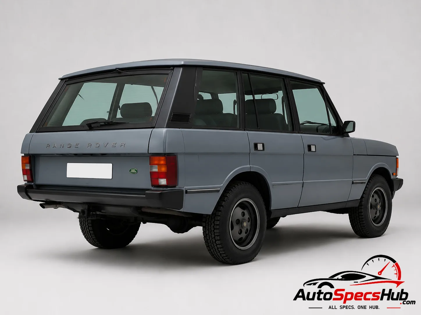 1970 Land Rover Range Rover SEi rear three-quarter view in Blue Gray