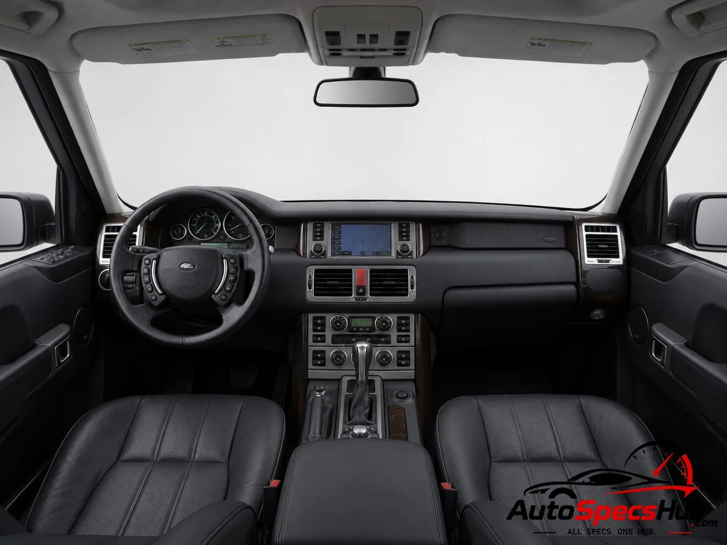 2006 Land Rover Range Rover TdV8 interior dashboard and front cabin with black leather seats