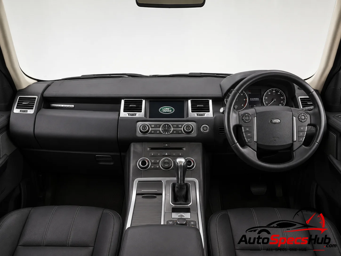 2011 Land Rover Range Rover TDV8 interior dashboard and front cabin with black leather seats