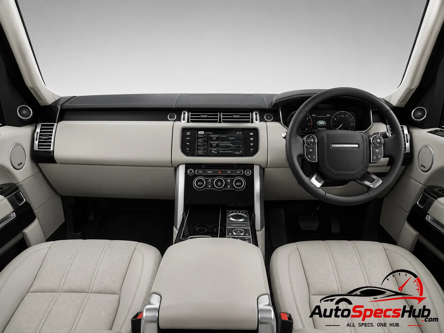 2014 Land Rover Range Rover 3.0 SDV6 Hybrid LWB interior dashboard and front cabin with ivory leather seats
