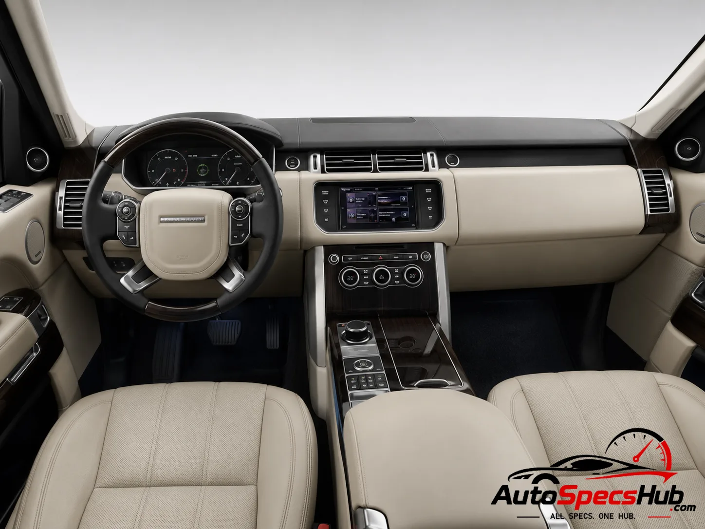 2015 Land Rover Range Rover 3.0 SDV6 Hybrid LWB interior dashboard and front cabin with ivory leather seats