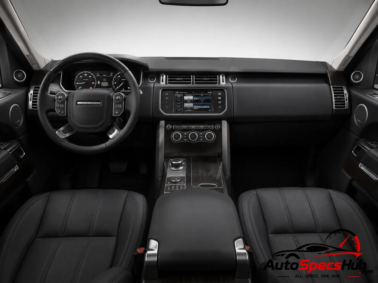 2013 Land Rover Range Rover 3.0 TDV6 interior dashboard and front cabin with black leather seats