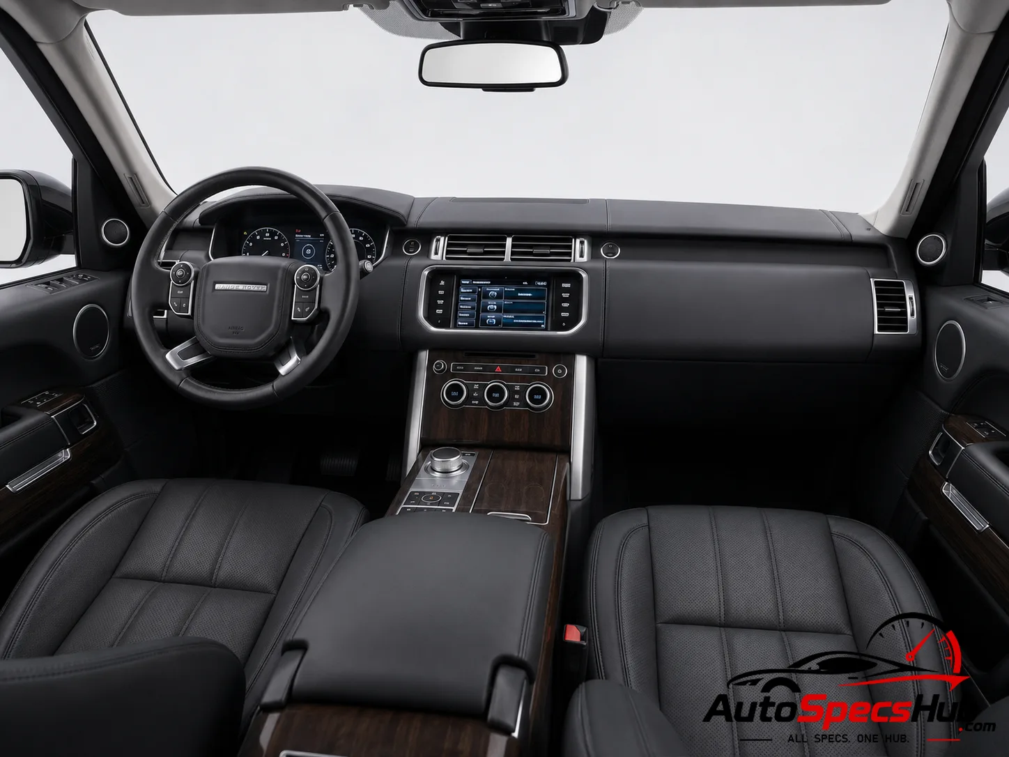 2014 Land Rover Range Rover 3.0 SDV6 Hybrid interior dashboard and front cabin with black leather seats