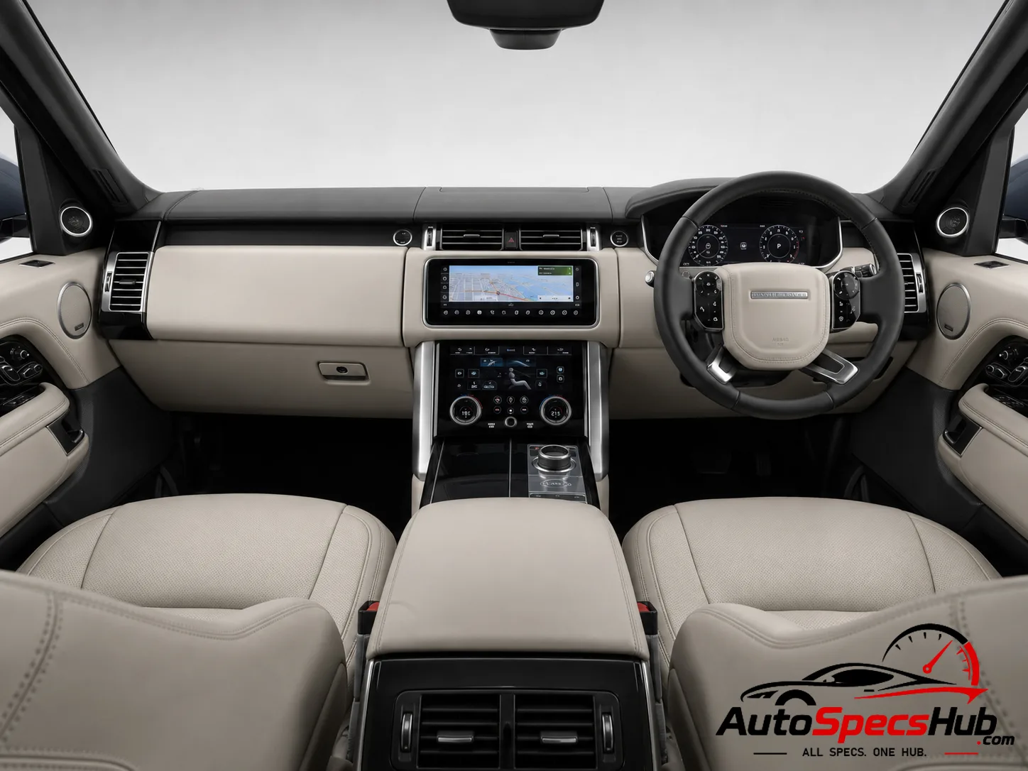 2018 Land Rover Range Rover P400e PHEV interior dashboard and front cabin with ivory leather seats