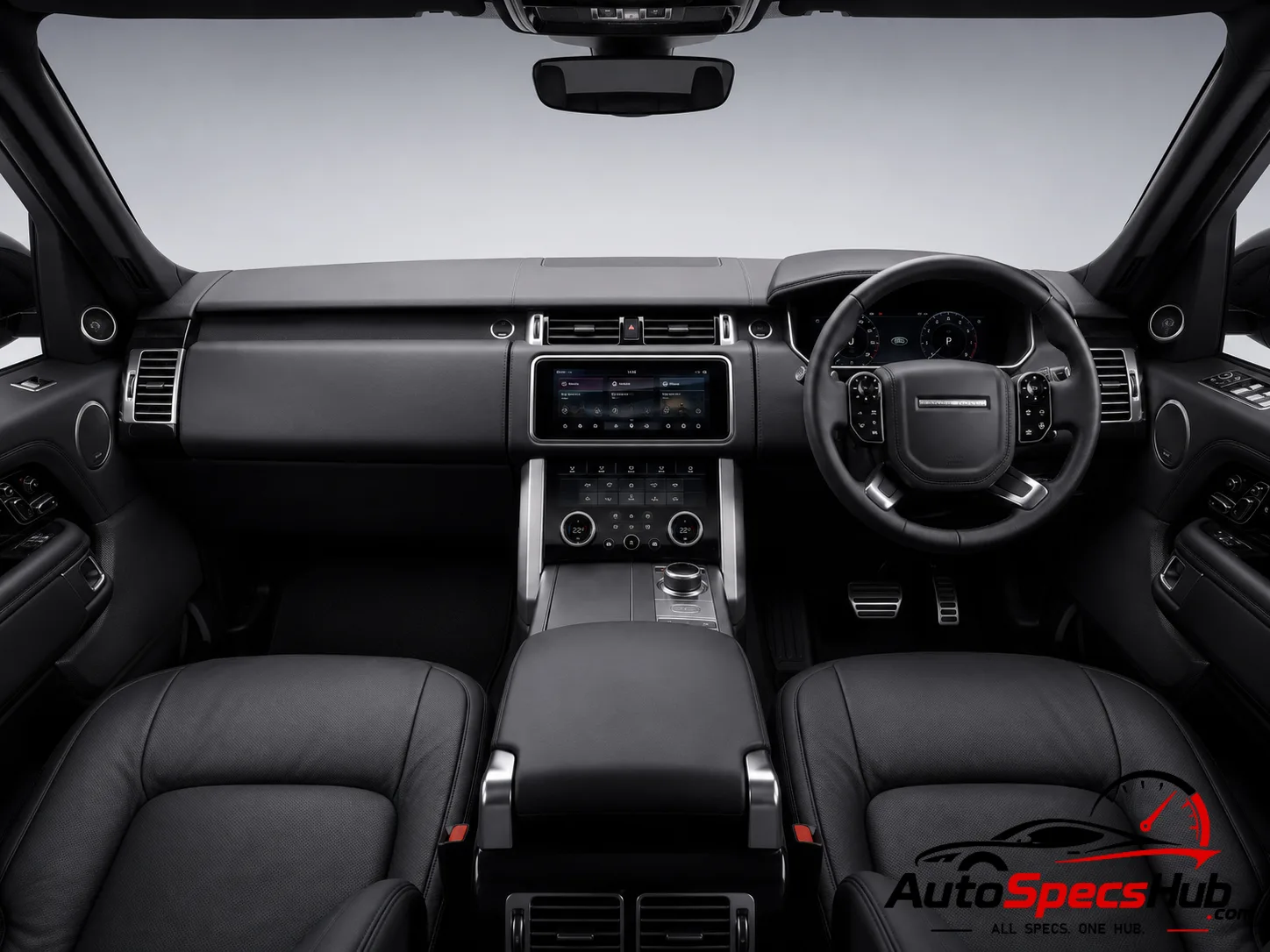 2018 Land Rover Range Rover 4.4 SDV8 interior dashboard and front cabin with black leather seats