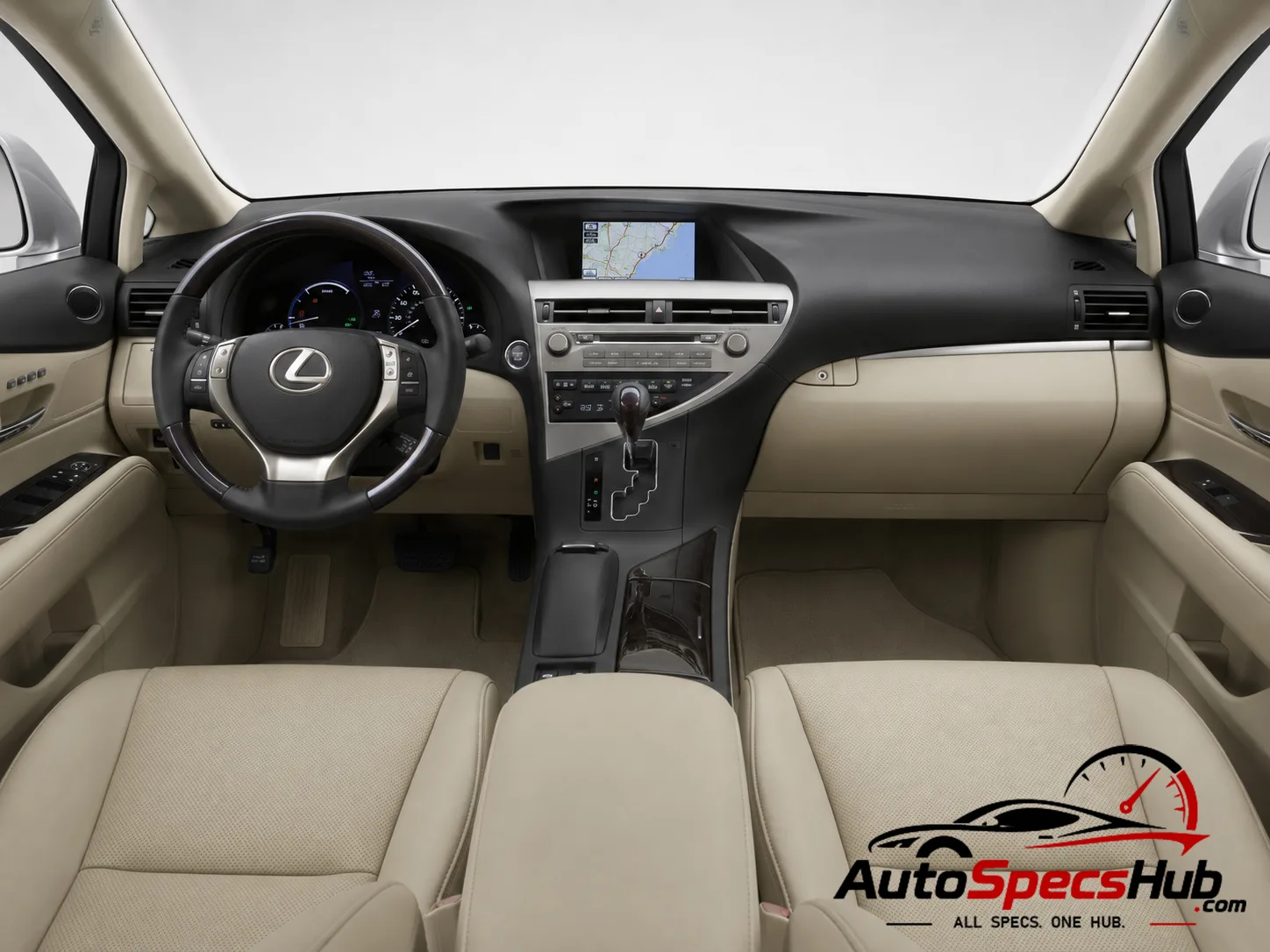 2012 Lexus RX 450h interior with leather seats dashboard steering wheel and premium cabin features