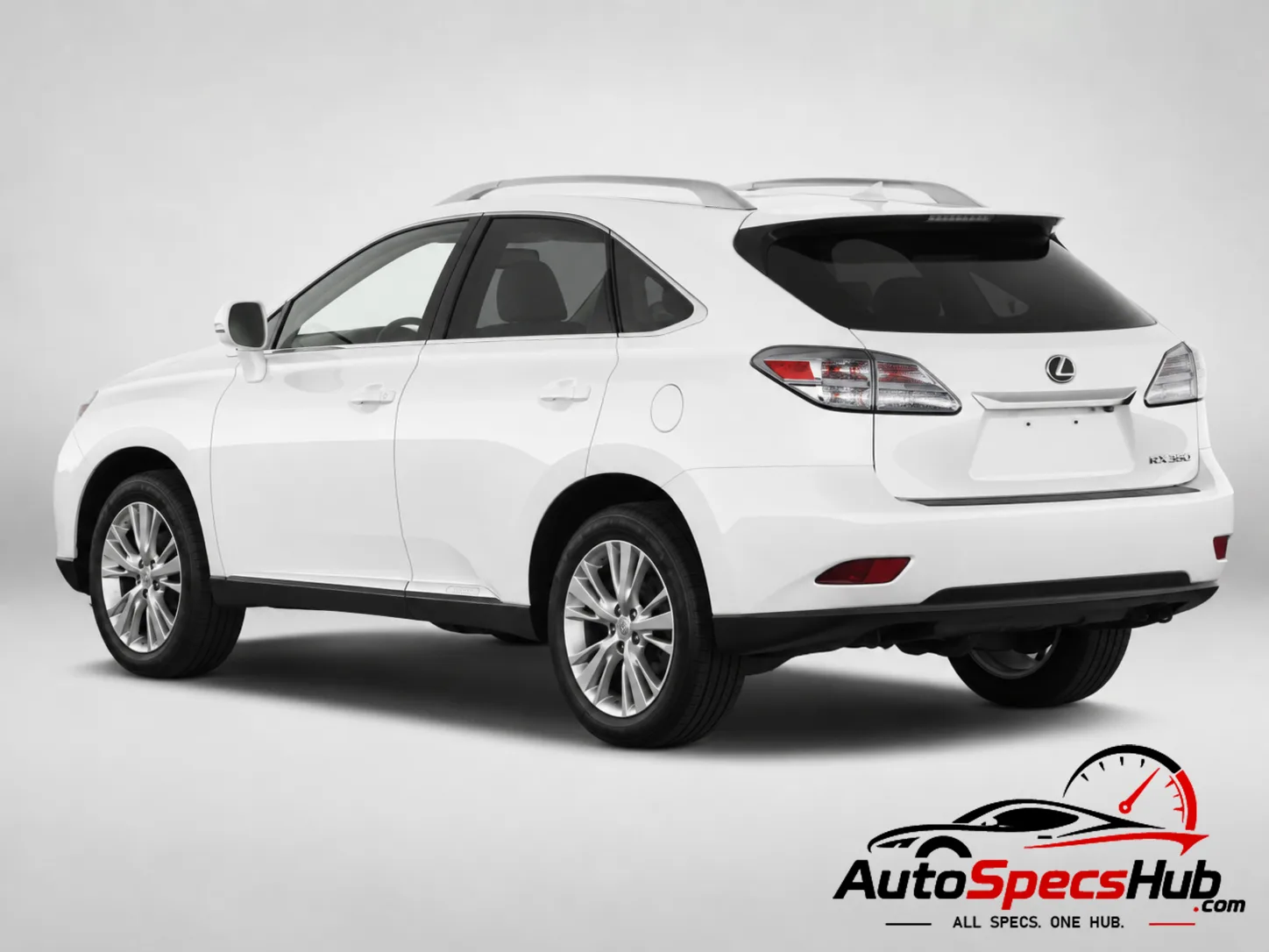 2012 Lexus RX 350 rear three-quarter view in white studio setting.