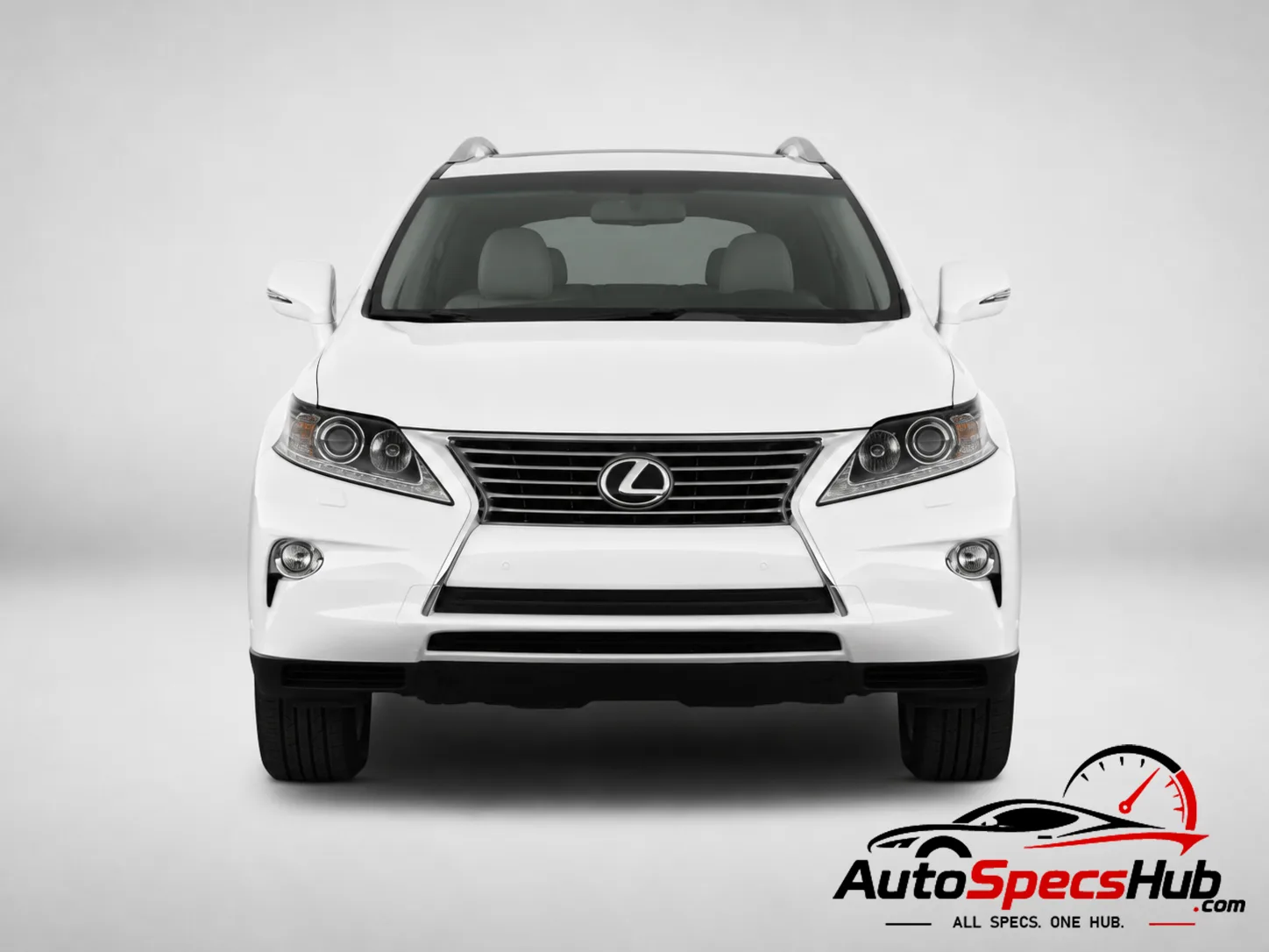2012 Lexus RX 350 straight front view in white studio setting.