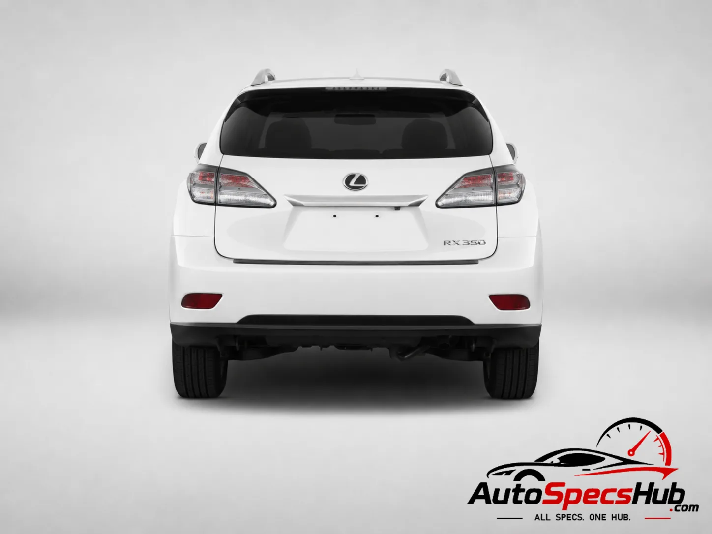 2012 Lexus RX 350 straight rear view in white studio setting.