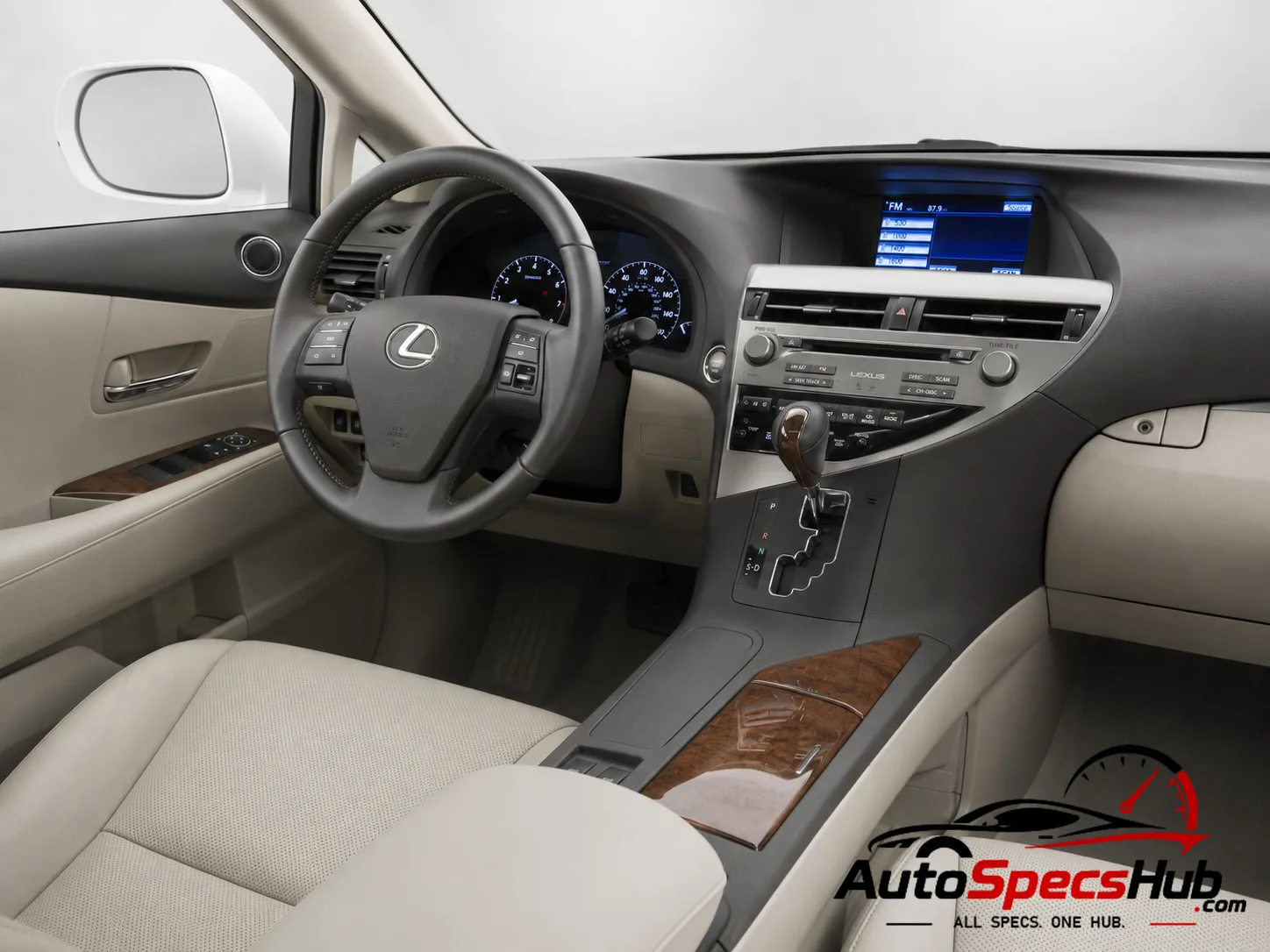 2012 Lexus RX 350 interior showing dashboard, steering wheel, center console, and front seats.